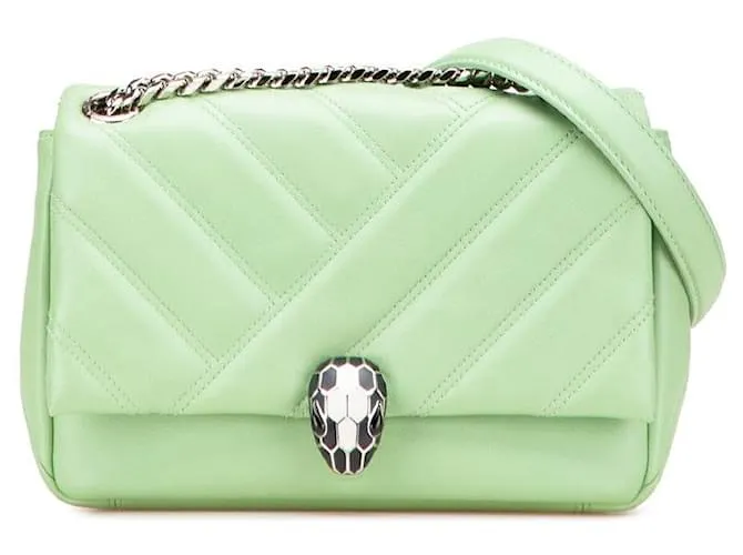 Bulgari Borsa a Spalla in Pelle Serpenti Cabochon di Bvlgari Verde
