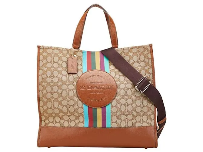 Borsa 2 in 1 in tela e pelle Dempsey Signature di Coach Marrone