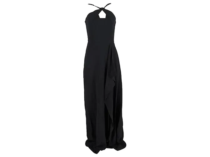 Abito Maxi Ruffle con Spalline Decorate Roland Mouret in Viscosa Nera Nero