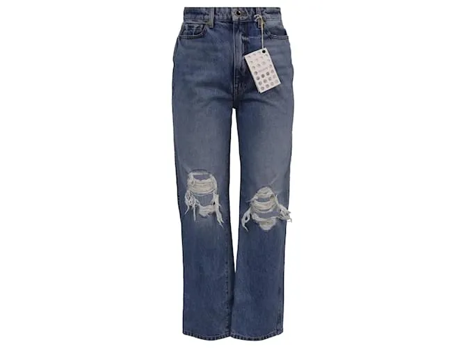 Jeans dritti a vita alta strappati Khaite in denim blu Blu chiaro