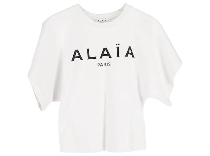 Autre Marque T-shirt in Cotone Bianco con Stampa Logo Alaïa