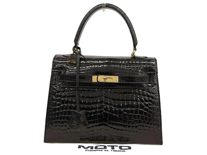 Autre Marque Borsa a mano in coccodrillo lucido rara nera Nero