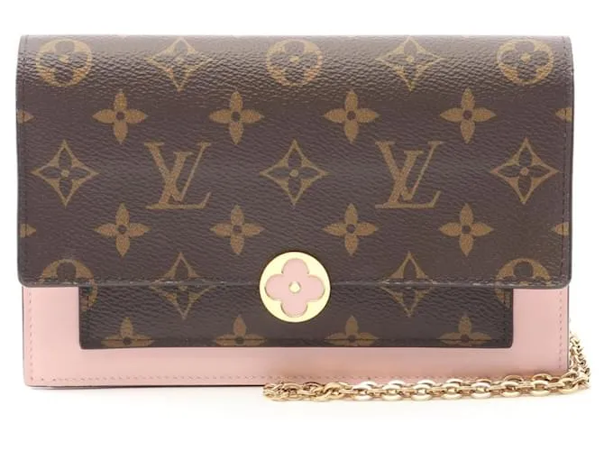 Borsa a Spalla Portefeuille Flore con Catena Louis Vuitton Marrone Rosa Monogramma