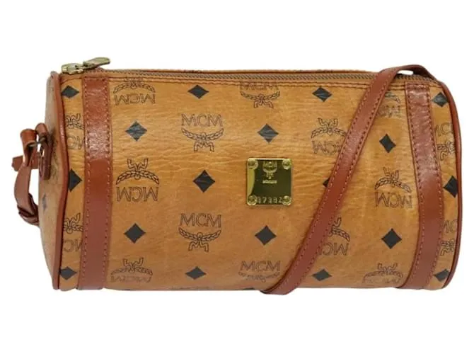 Borsa a Spalla MCM Logogram Vicetos in Pelle PVC Marrone Oro Auth BA3856 D'oro