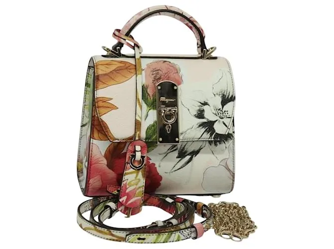 Borsa a mano in pelle Gancini Chain di Salvatore Ferragamo 2 in 1 Rosa Oro Auth 131645M D'oro