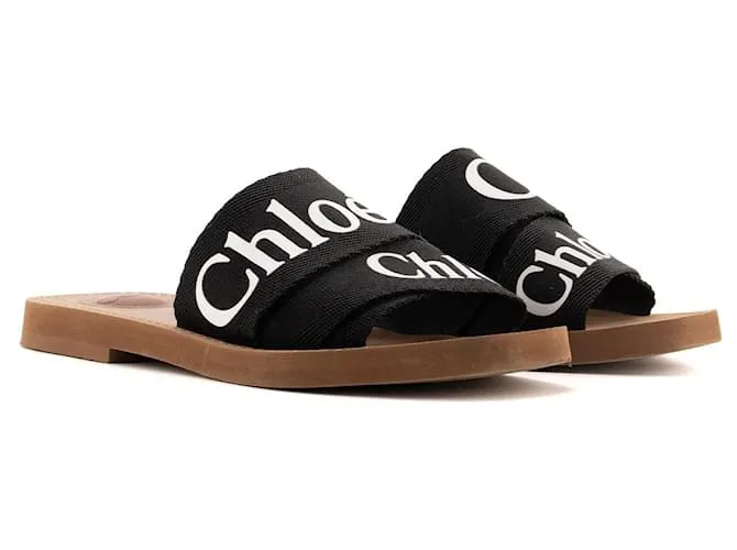 CHLOÉ - Sandali Woody Chloé in tela nera (T36) Nero