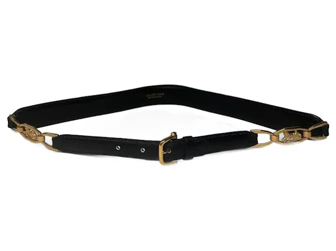 Céline Cintura in pelle vintage Celine nera dorata Nero