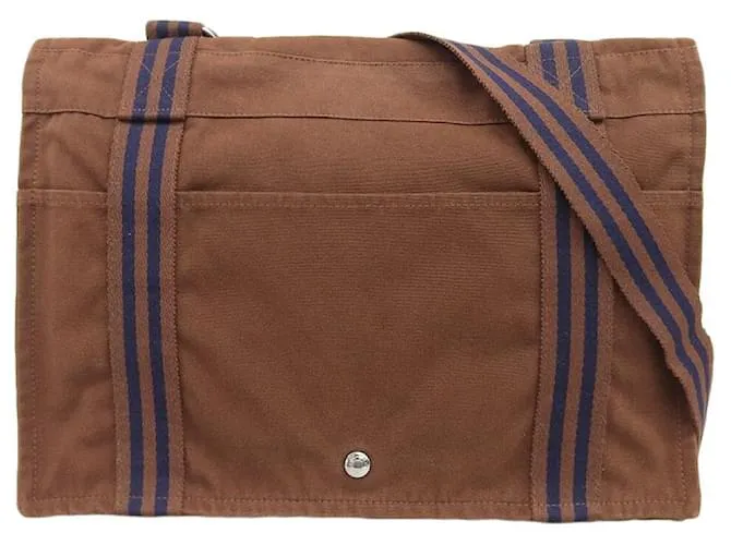 Borsa a tracolla in tela Hermès marrone e blu navy