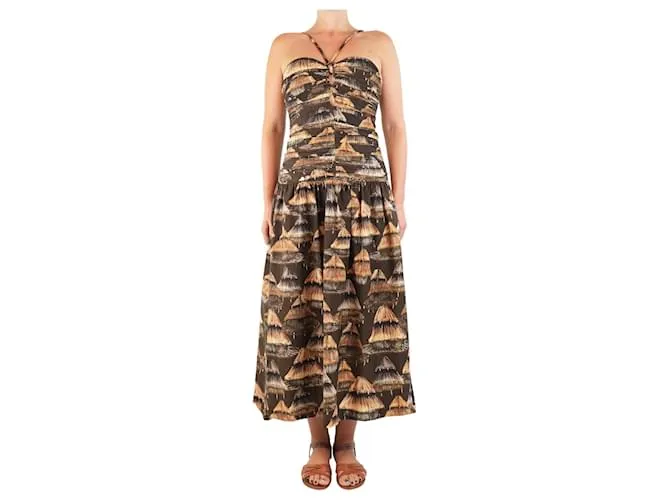 Farm Rio Abito midi stampato marrone con scollo all'americana - taglia S