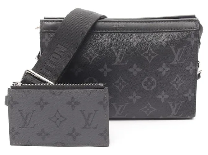 Borsa a spalla portafoglio indossabile Louis Vuitton Gaston Marrone Nero Monogramma