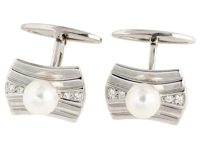 Gemelli in perle Mikimoto K18WG con diamanti Bianco