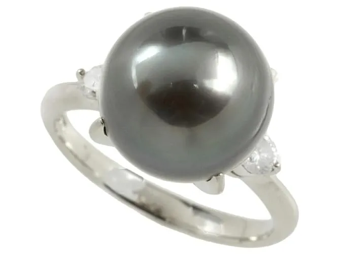 Autre Marque Anello in platino Pt900 con perla nera e diamanti Nero