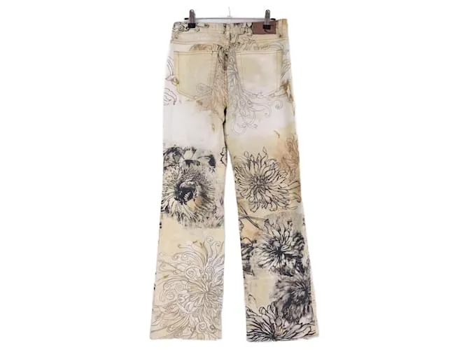 Just Cavalli jeans bianchi con fiori effetto tatuaggio Nero Beige