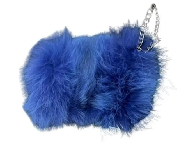 Autre Marque Clutch in pelliccia di VOLPE blu fiordaliso e pelle nuova Blu chiaro