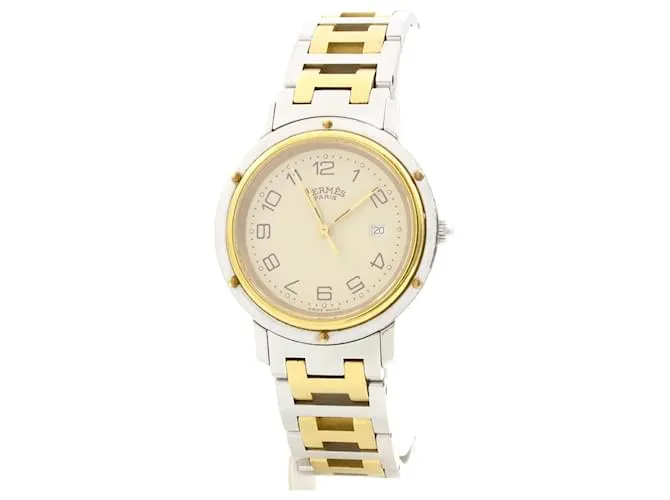 Superbo orologio Hermès 'Clipper' in acciaio. D'oro