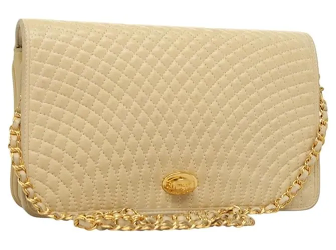 BALLY Borsa a Spalla con Catena Pelle Beige Oro Auth 128441 D'oro