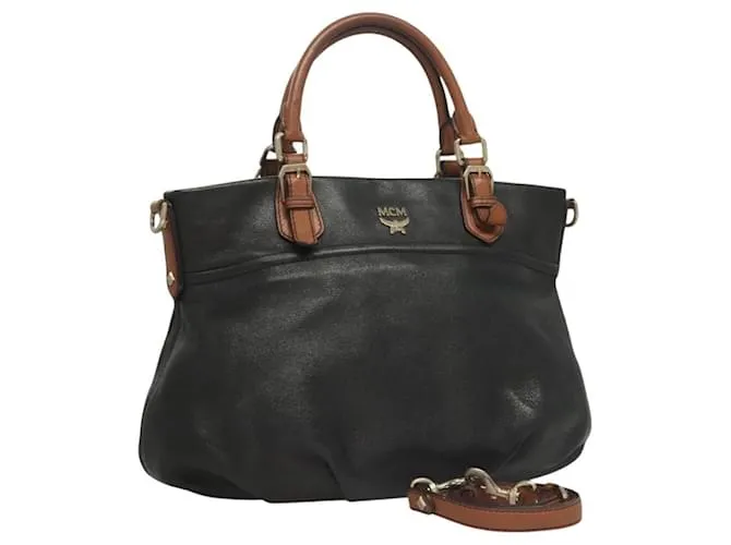 Borsa a mano in pelle MCM Vicetos Logogram 2way Nera Auth 129065 Nero