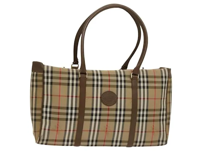 Autre Marque Borsa Boston in tela beige con motivo Nova Check di Burberrys, oro Auth BA3629 D'oro