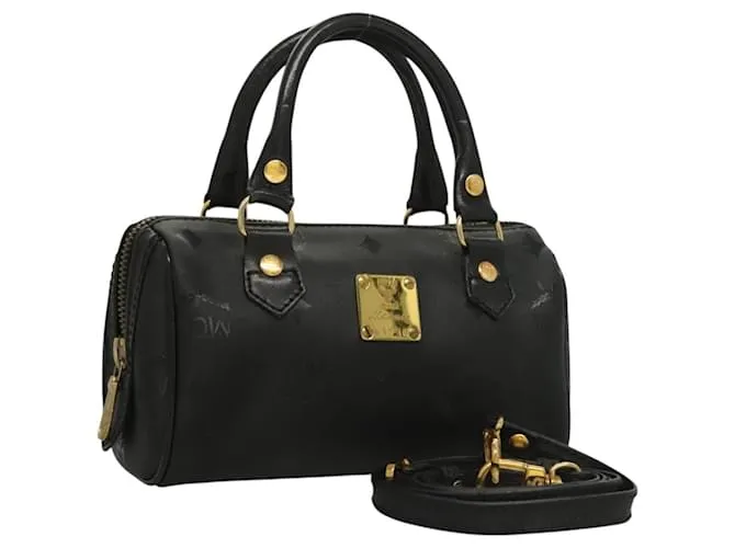 MCM Vicetos Logogram Borsa a Mano PVC 2in1 Nero Oro Auth 129547 D'oro