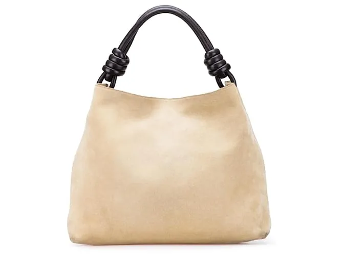 LOEWE Piccola Hobo Flamenco Knot in Pelle Scamosciata Marrone Beige