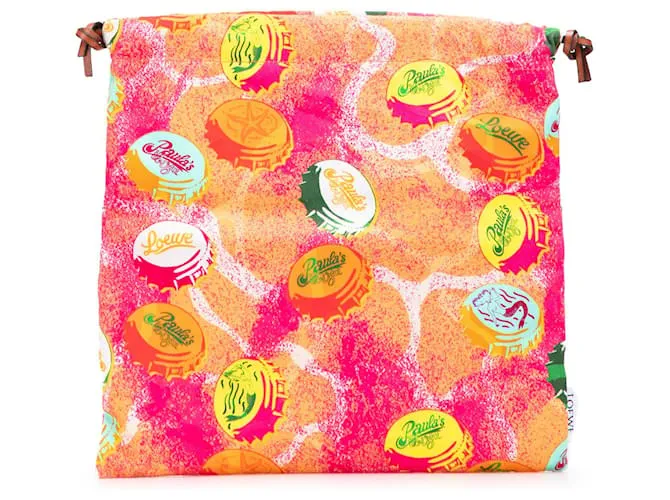 LOEWE Sacchetto in tela Paulas Ibiza con stampa di tappo di bottiglia arancione