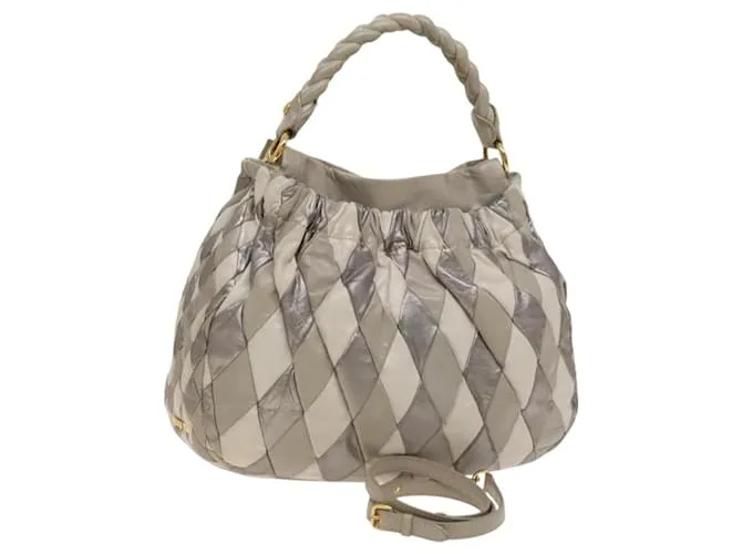 Borsa a Spalla Miu Miu in Pelle 2way Grigia Oro Auth yk18463 Marrone D'oro