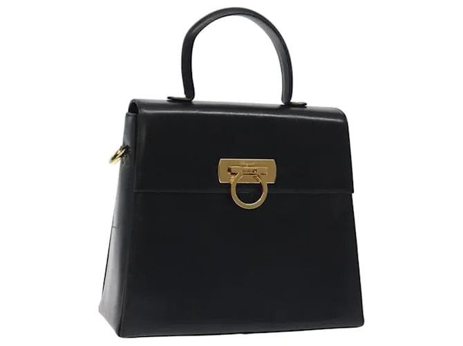 Borsa a mano in pelle Gancini Salvatore Ferragamo 2 in 1 Nero Oro Auth 129924 D'oro