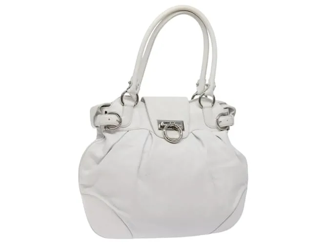 Borsa a Spalla Gancini in Pelle Bianca e Argento di Salvatore Ferragamo Auth 128020 Bianco