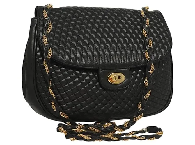 BALLY Borsa a Spalla in Pelle Trapuntata con Catena Nero Oro Auth BA3955 D'oro