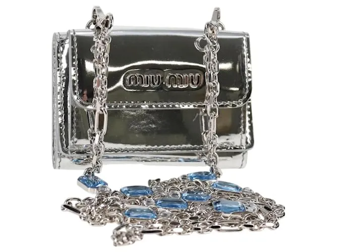 Miu Miu Portafoglio a Catena in Pelle Argento Auth 130513V