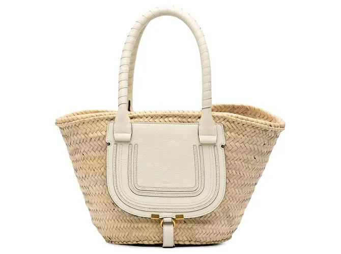 Borsa Tote Marcie Media in Raffia Chloé Brown Marrone Beige