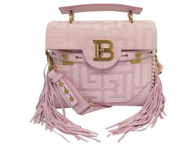 BAG BALMAIN B BUZZ 23 PELLE SUEDE MONOGRAMMA FRANGE Rosa