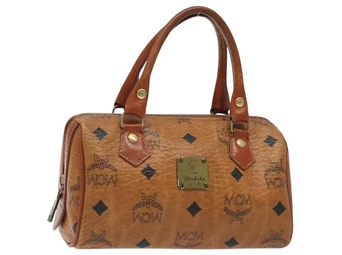 Borsa Boston Mini Vicetos Logogram MCM in pelle PVC marrone e oro Auth BA3978 D'oro