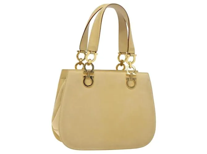 Borsa a mano Gancini in suede beige e oro Auth 128015 di Salvatore Ferragamo D'oro