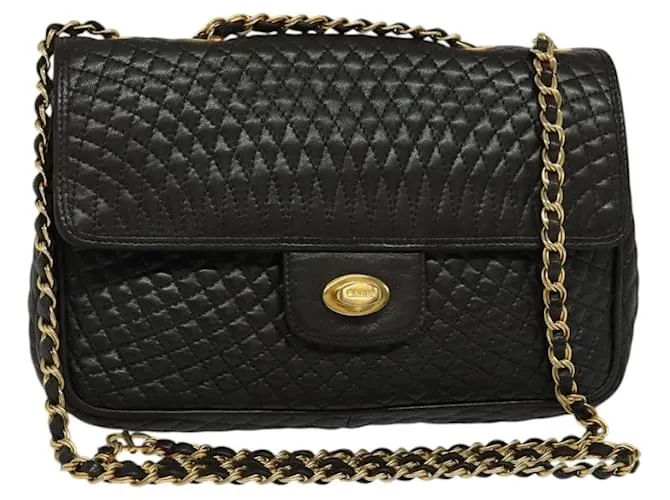 BALLY Borsa a Spalla con Catena Pelle Nera Oro Auth BA3966 Nero D'oro