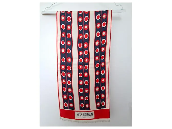 Miss Balmain Paris - L.115 x l.28 - vintage 100% seta con il suo etichetta originale Rosso Blu Beige Bianco sporco Blu navy Blu scuro