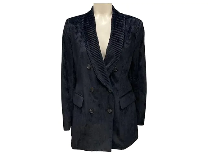 Blazer in velluto a coste doppio petto nero / blu navy Peserico