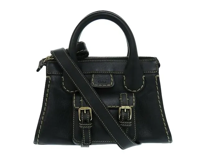 Borsa a spalla in pelle nera Chloé Mini Edith Nero