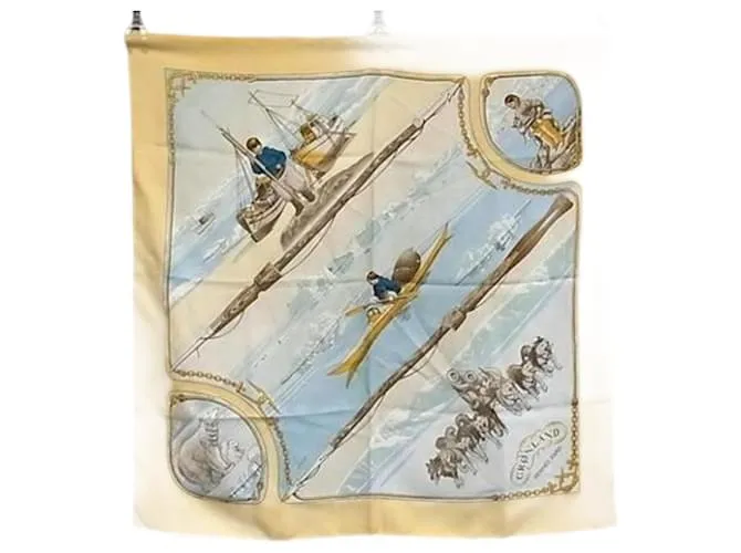 Sciarpa Hermès Carré 90 Gronland Cane Eskimo della Groenlandia Multicolore Beige