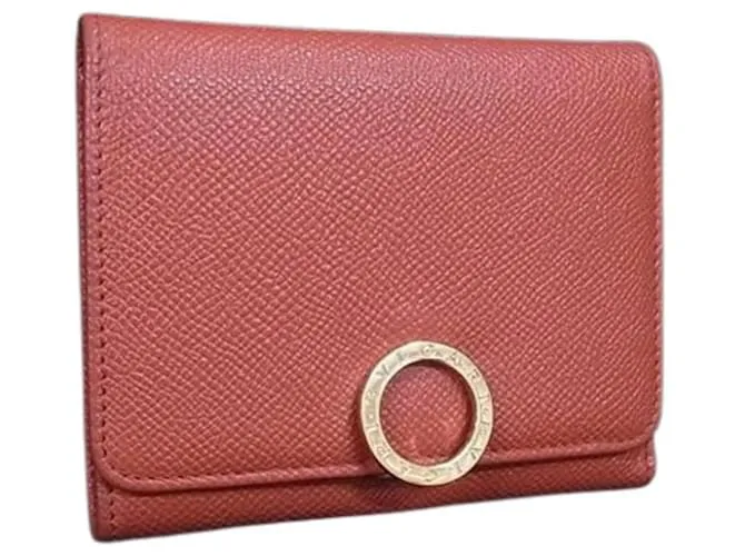 Bulgari Portafoglio tri-fold da donna in pelle arancione Bvlgari