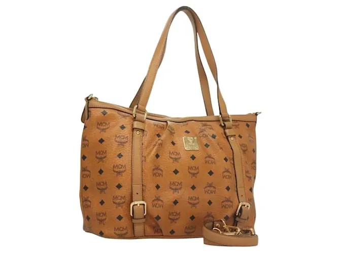 Borsa tote MCM Logogram Vicetos in pelle PVC 2 in 1 marrone oro Auth 129344 D'oro
