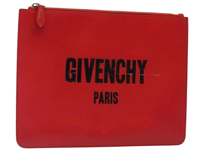 Borsa Clutch GIVENCHY in pelle rossa argento Auth bs27868 Rosso