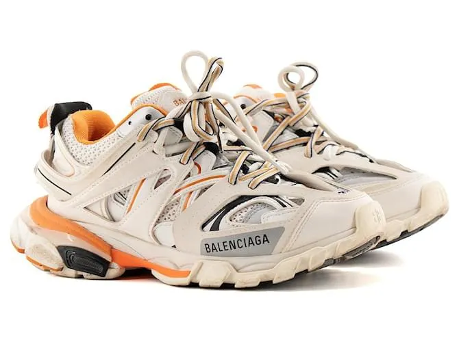 BALENCIAGA - Sneakers Track Balenciaga in pelle bianca e arancione (T37)