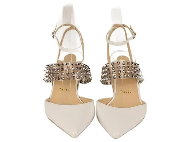 Christian Louboutin Décolleté Levita con Tacco a Spillo in Lizard Bianco Embossato con Borchie