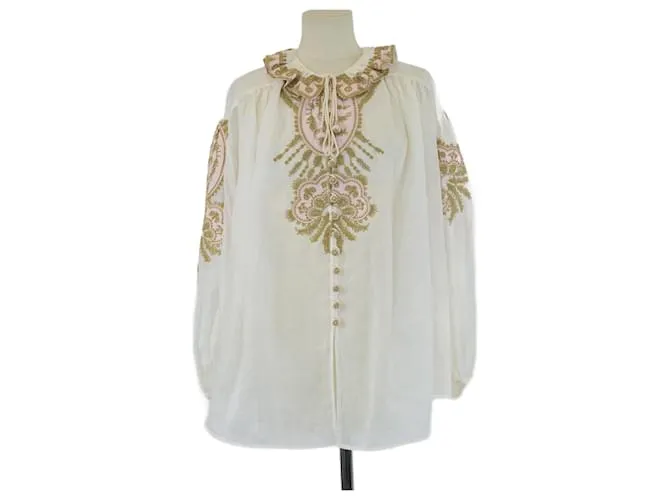 Blusa a maniche lunghe ricamata Waverly bianco sporco di Zimmermann