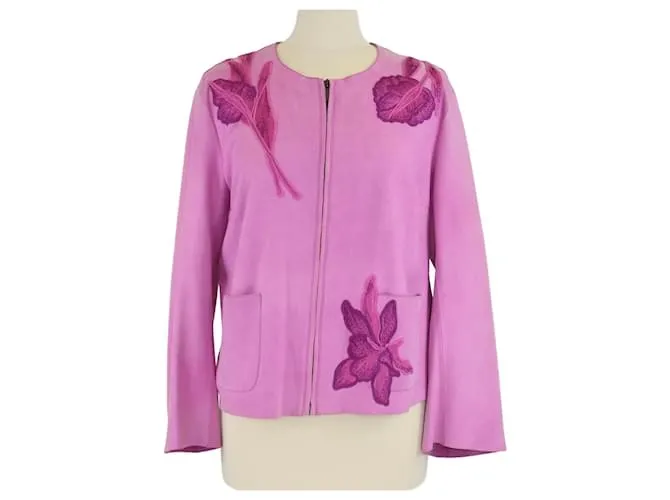 Blumarine Giacca con zip frontale ricamata con fiori di lavanda Bluemarine