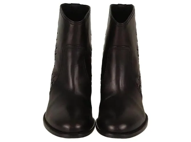 Stivaletti con tacco a blocco in intrecciato marrone cioccolato Bottega Veneta