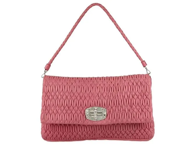 Borsa a Spalla Miu Miu Matelassé Rosa con Cristalli