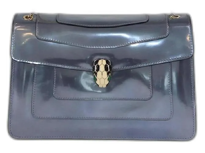 Bulgari Borsa a spalla Serpenti Forever media in pelle verniciata blu metallico Bvlgari