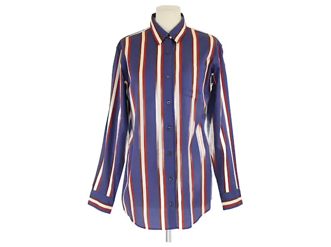 Camicia a maniche lunghe blu a righe verticali Dries van Noten